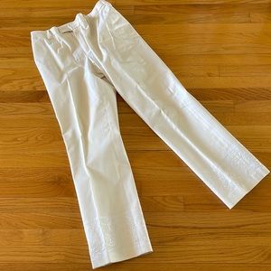 Dana Buchman cream pants with beautiful embroidered hem. Slightly flared Sz 14.